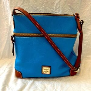 Dooney & Bourke Pebble Grain Leather Carrier Stunning Blue with Brown Trim